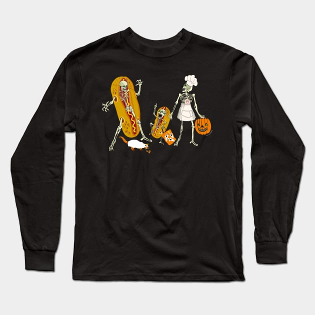 Booooo-Yaaaaah! Halloween Skeleton Family Goes Trick or Treating! Long Sleeve T-Shirt by BullShirtCo
